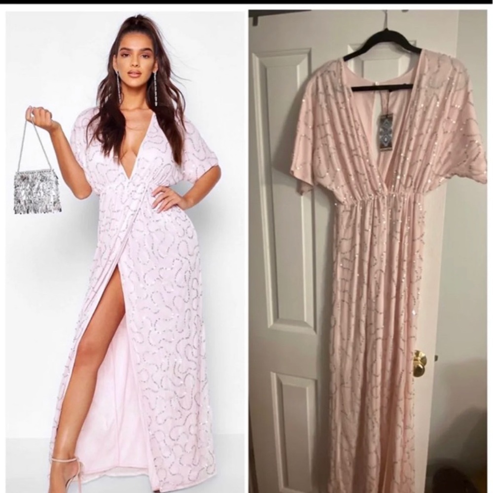 Pink Maxi Sequin Dress w/ Slit